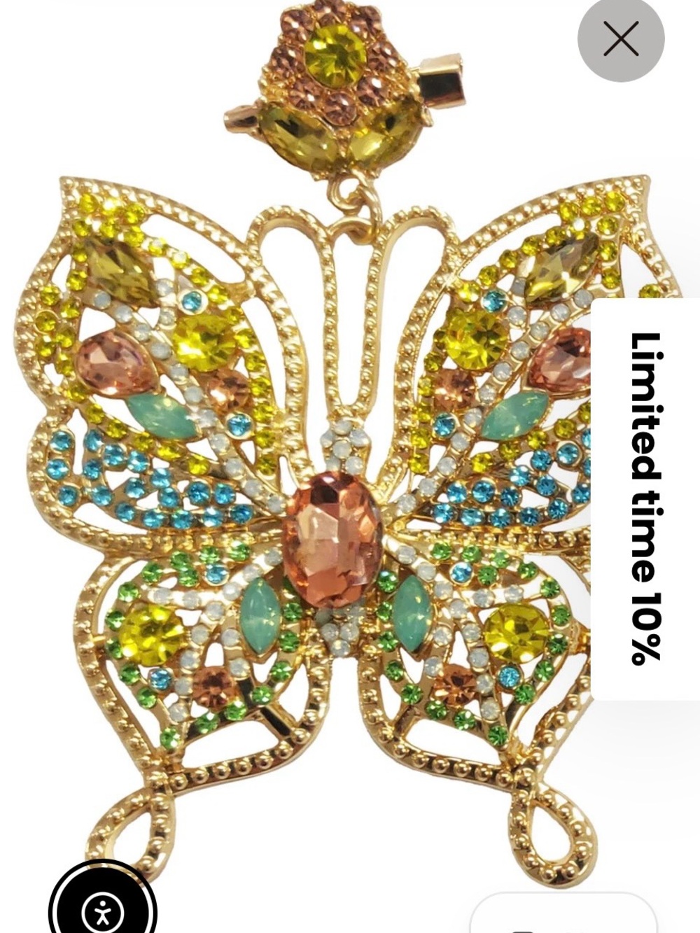 Gold-Tone Multicolor Crystal Butterfly Brooch - Elegant Statement Pin broken